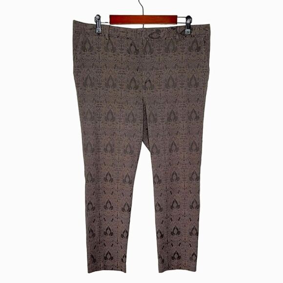 Worthington Brown Damask Patterned Cropped Skinny Pants Size 14 - Picture 1 of 8